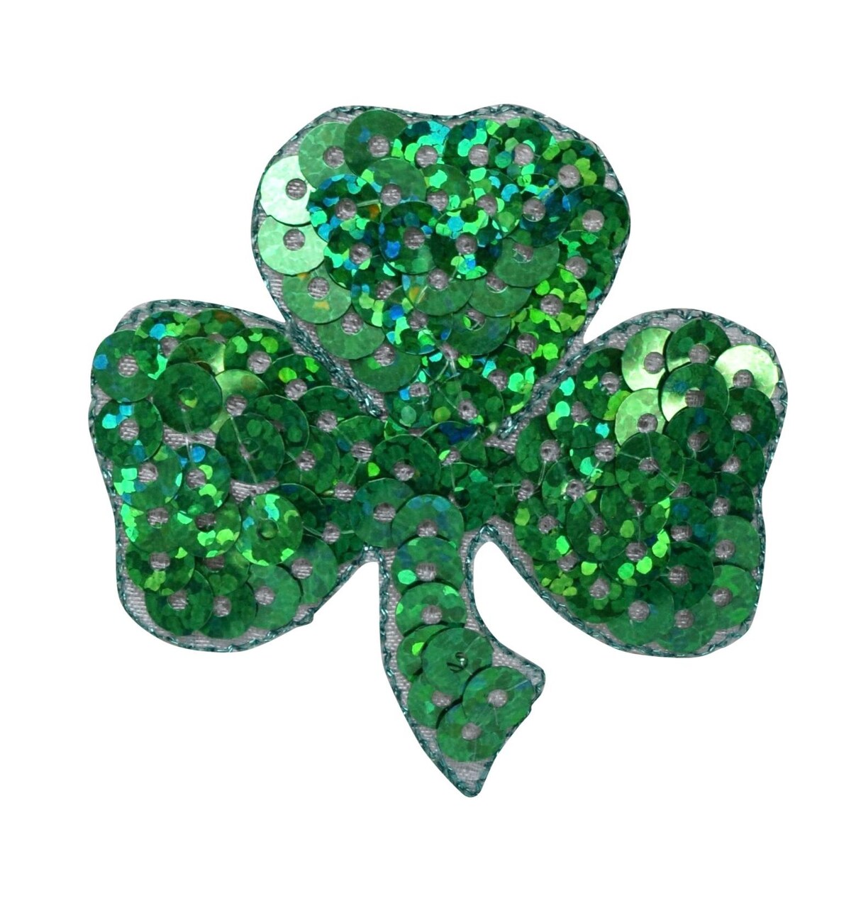 1.5" Green Sequin Shamrock, St Patrick's Day, Clover, Embroidered, Iron on Patch